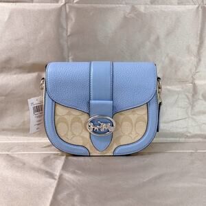Coach C2806 Georgie Saddle Bag In Signature Canvas In Light Khaki/Marble Blue
